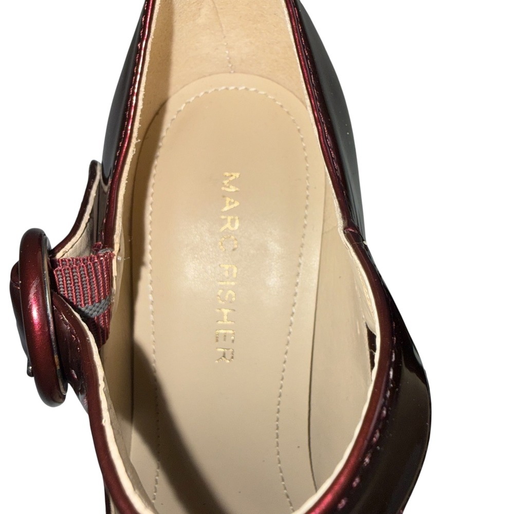 Marc Fisher Shaylie Mary Jane Block Heel Pumps Burgundy Patent Metallic Size 6M - Picture 6 of 9